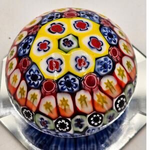 Millefiori Murano Art Glass Paperweight Dome Floral Star Geometric Pattern